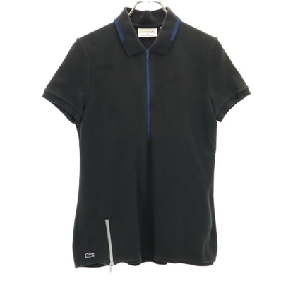 LACOSTE ラコステ フランス製 半袖 ハーフジップ ポロシャツ 36 ブラック