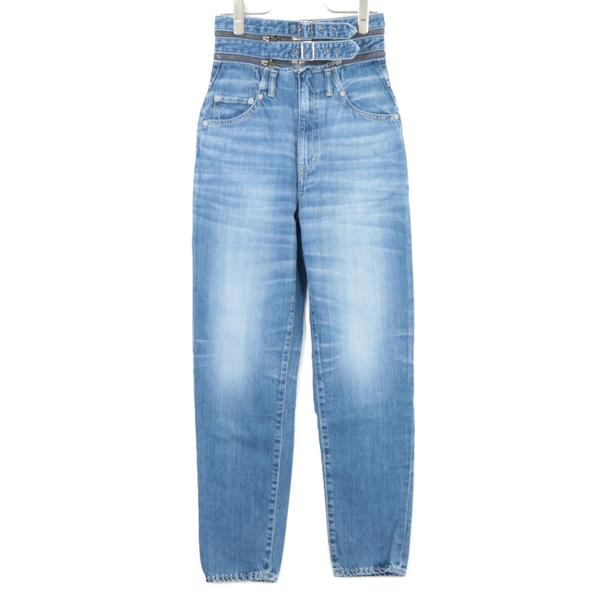 ヒステリックグラマー 01183AP12 インディゴブルー USED加工 ZIPベルトテーパードデニムパンツ 25