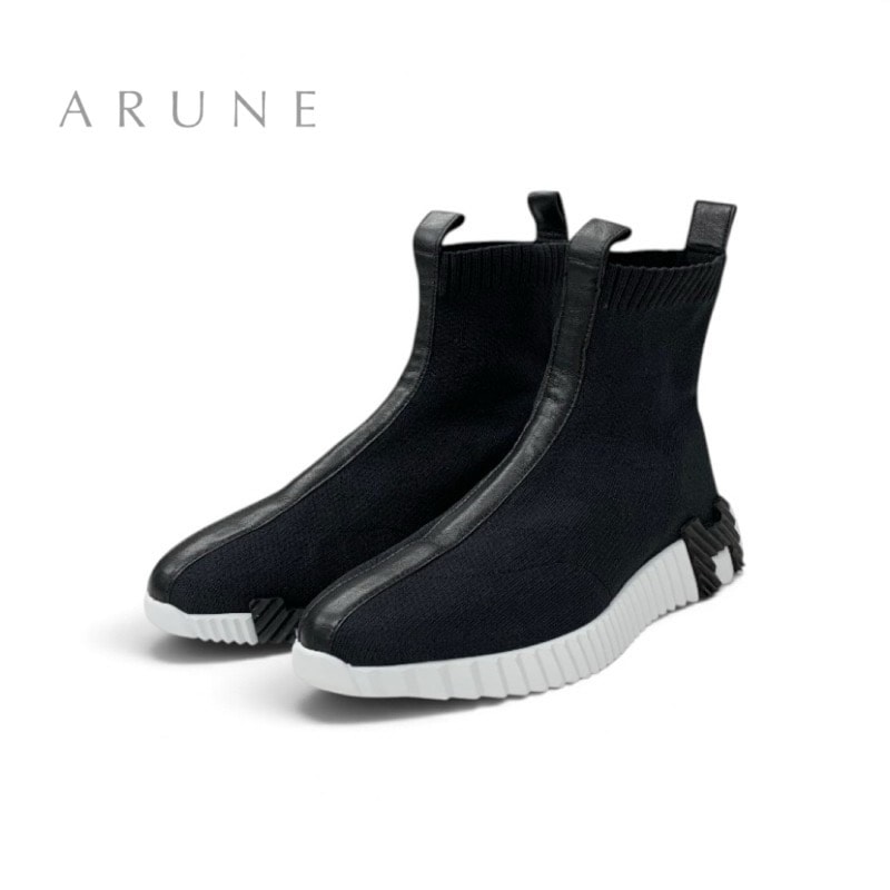 エルメス HERMES ファン スニーカー 靴 シューズ ファブリック レザー ブラック ホワイト ニット ハイカット ソックススニーカー