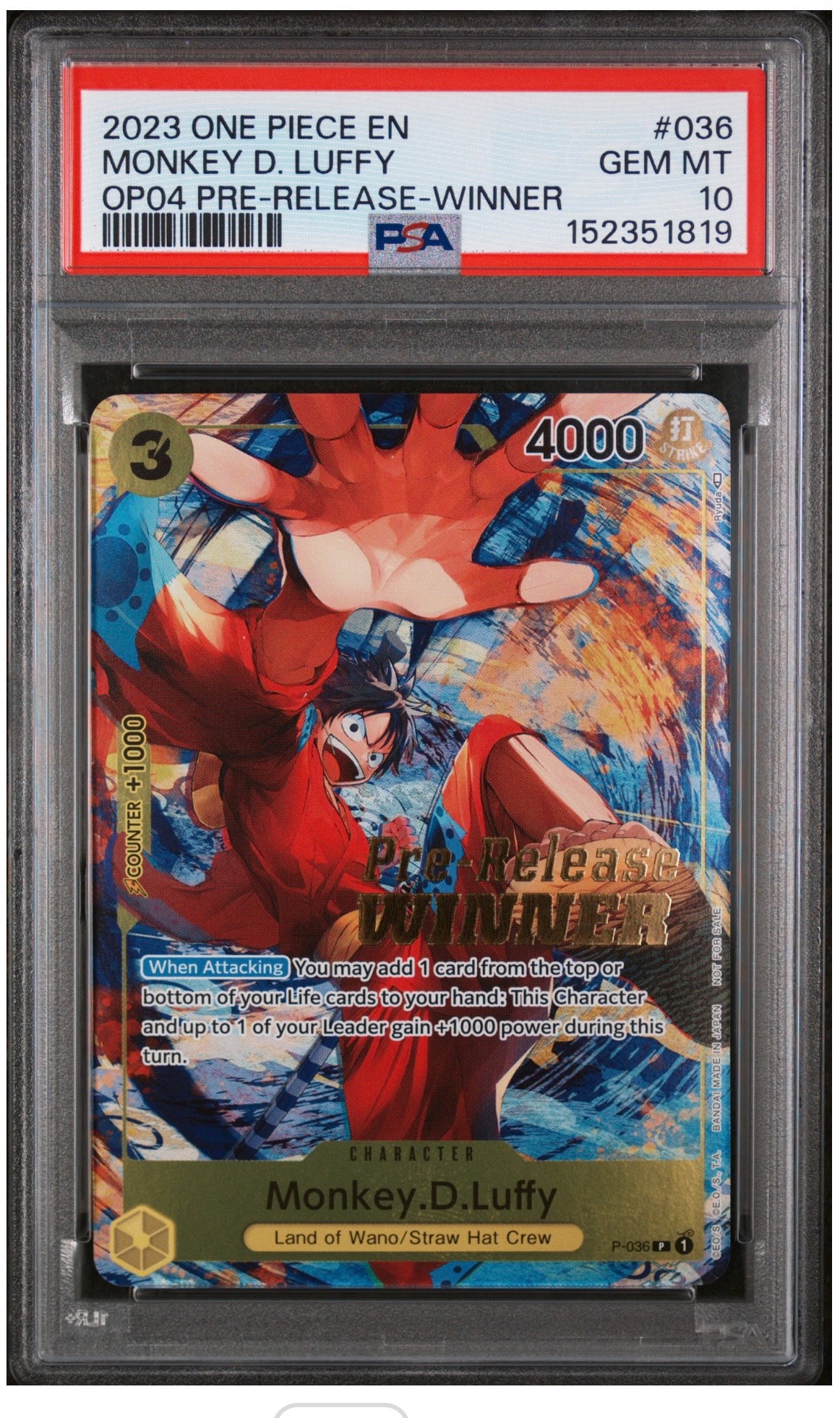 モンキー・D・ルフィ:Silver Foil + Gold Stamp P [P-036]【英語版】(プロモーションカード「OP‐04 プレリリース トーナメント」)