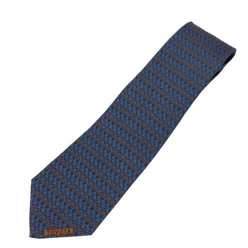 【中古】 エルメス ネクタイ トヨタ限定品 シルク ブルー系 ブラウン スーツ ビジネス 紳士 メンズ 男性 HERMES