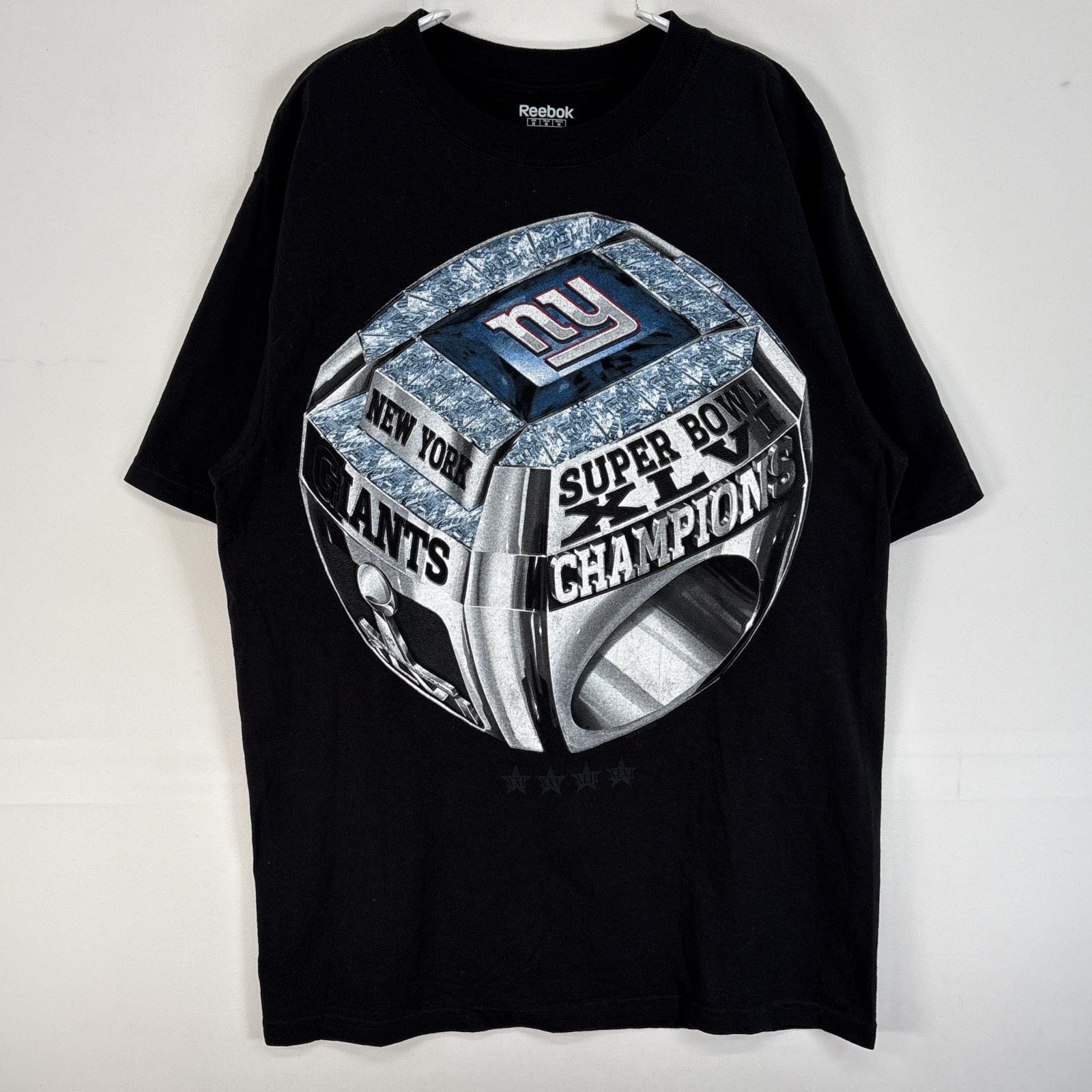 古着 リーボック Reebok 半袖Tシャツ 大判プリント NFL ジャイアンツ 肉厚 M  ブラック メンズ