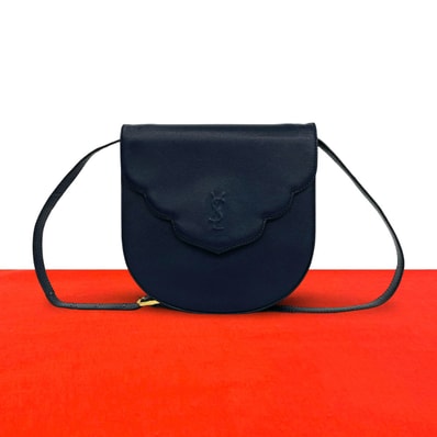 YVES SAINT LAURENT イヴ・サンローラン YSL ロゴ レザー ショルダーバッグ ネイビー
612-7