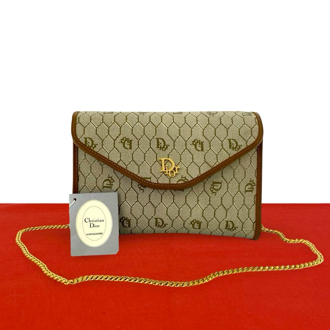 Christian Dior ディオール ロゴ 金具 ハニカム 柄 PVC レザー ショルダーバッグ ベージュ
 55992