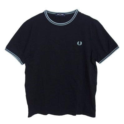FRED PERRY フレッドペリー Tシャツ M1588 TWIN TIPPED T SHIRT ツイン ティップ ライン コットン 半袖 クルーネック Tシャツ ブラック系 M【中古】