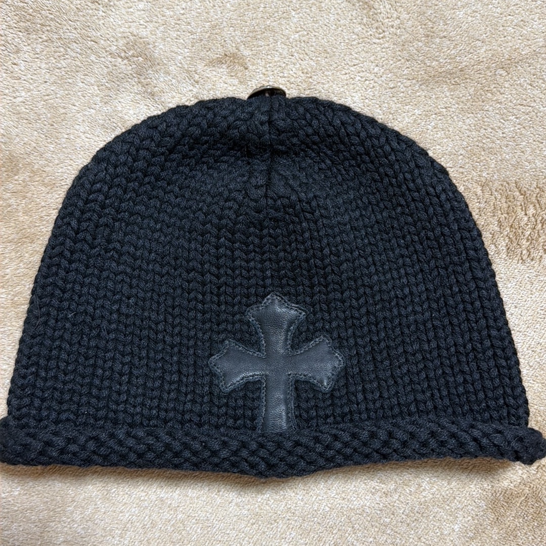 Chrome Hearts Leather Cross Patch Cashmere Beanie "Black"