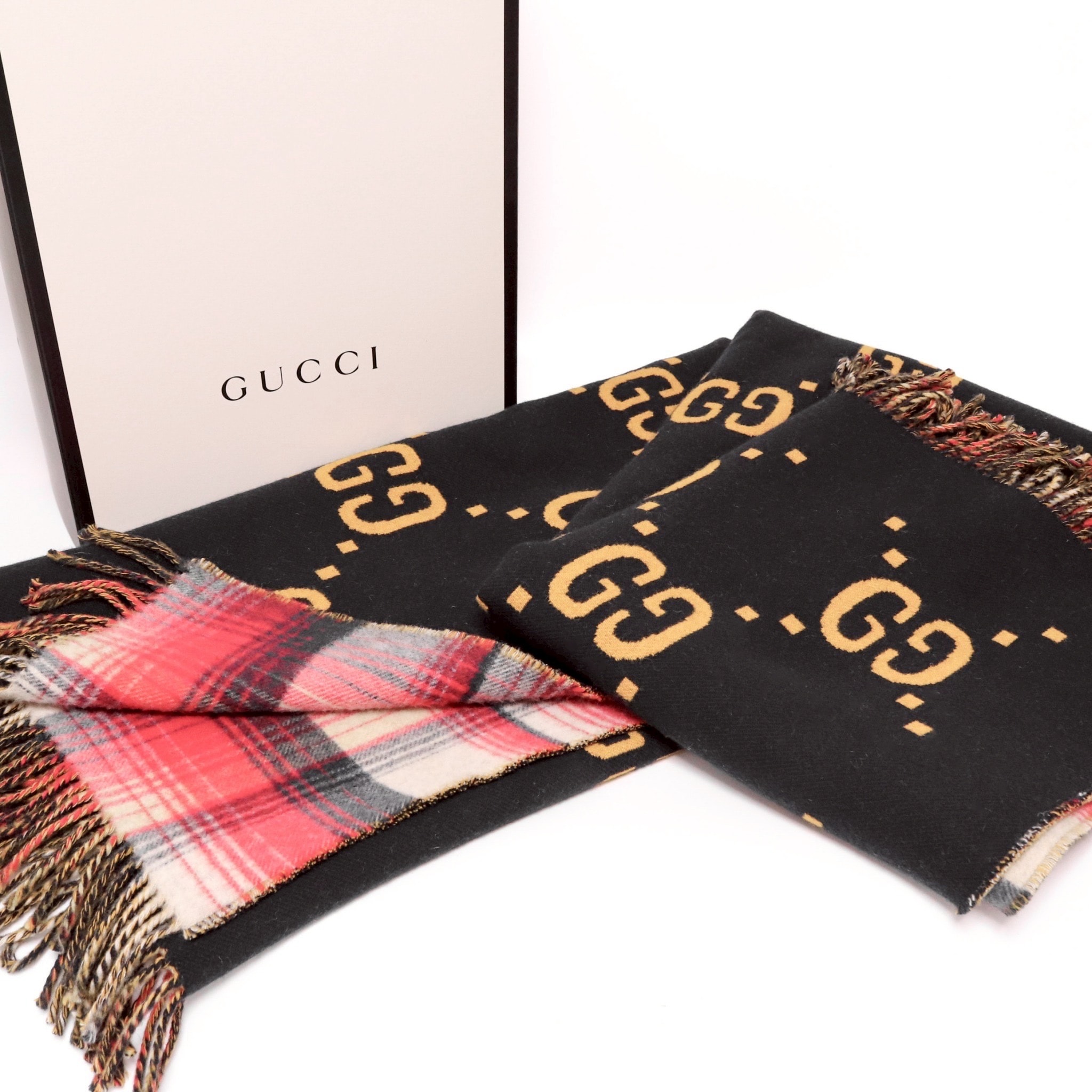 【極美品】グッチ リバーシブル GG チェックウール ポンチョ 553118