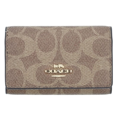 COACH コーチ シグネチャー 6連 キーケース F2580 PVC レザー ブラウン レディース【中古】
