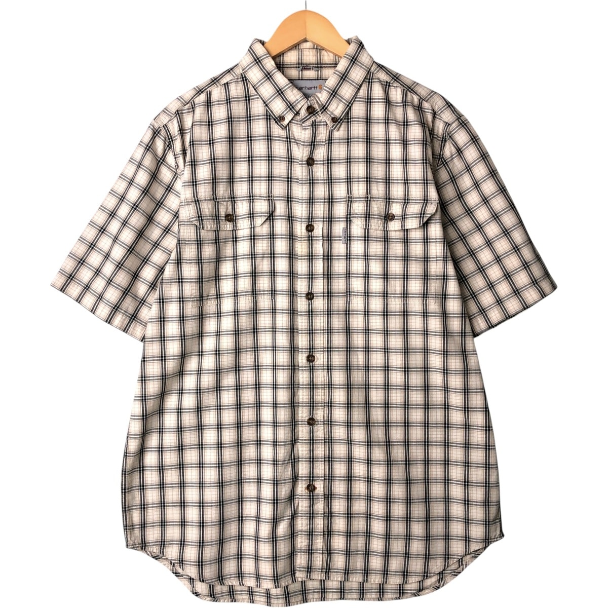 古着 カーハート Carhartt RELAXED FIT チェック柄 ボタンダウン 半袖 ワークシャツ メンズL相当/eaa576944