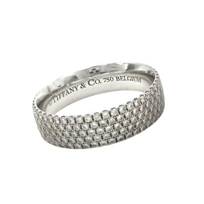 TIFFANY&Co. ティファニー 指輪 メトロ 5ロウ ジュエリー アクセサリー Au750 18金WG リング K18ホワイトゴールド ダイヤモンド 約9号 レディース 約3.3g【中古品】