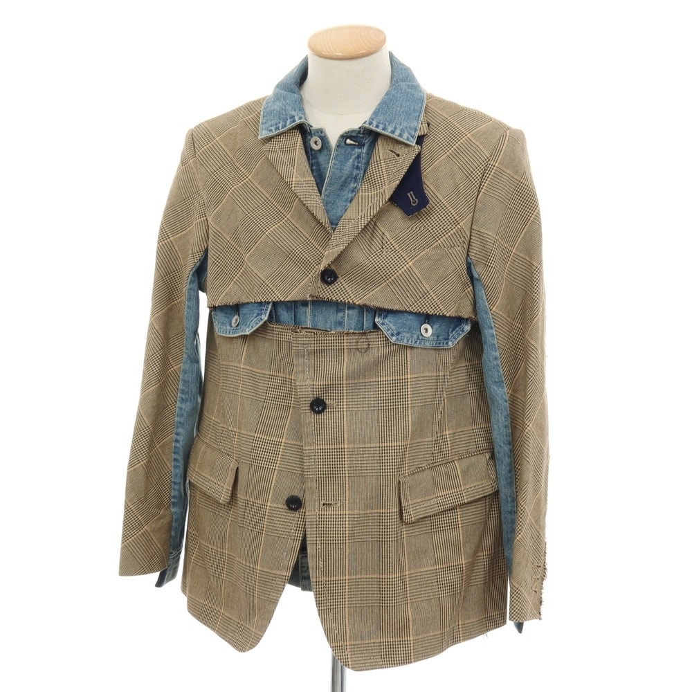 【中古】サカイ Sacai コットン グレンチェック ドッキング デニムジャケット ブルーxベージュ【サイズ1】【メンズ】