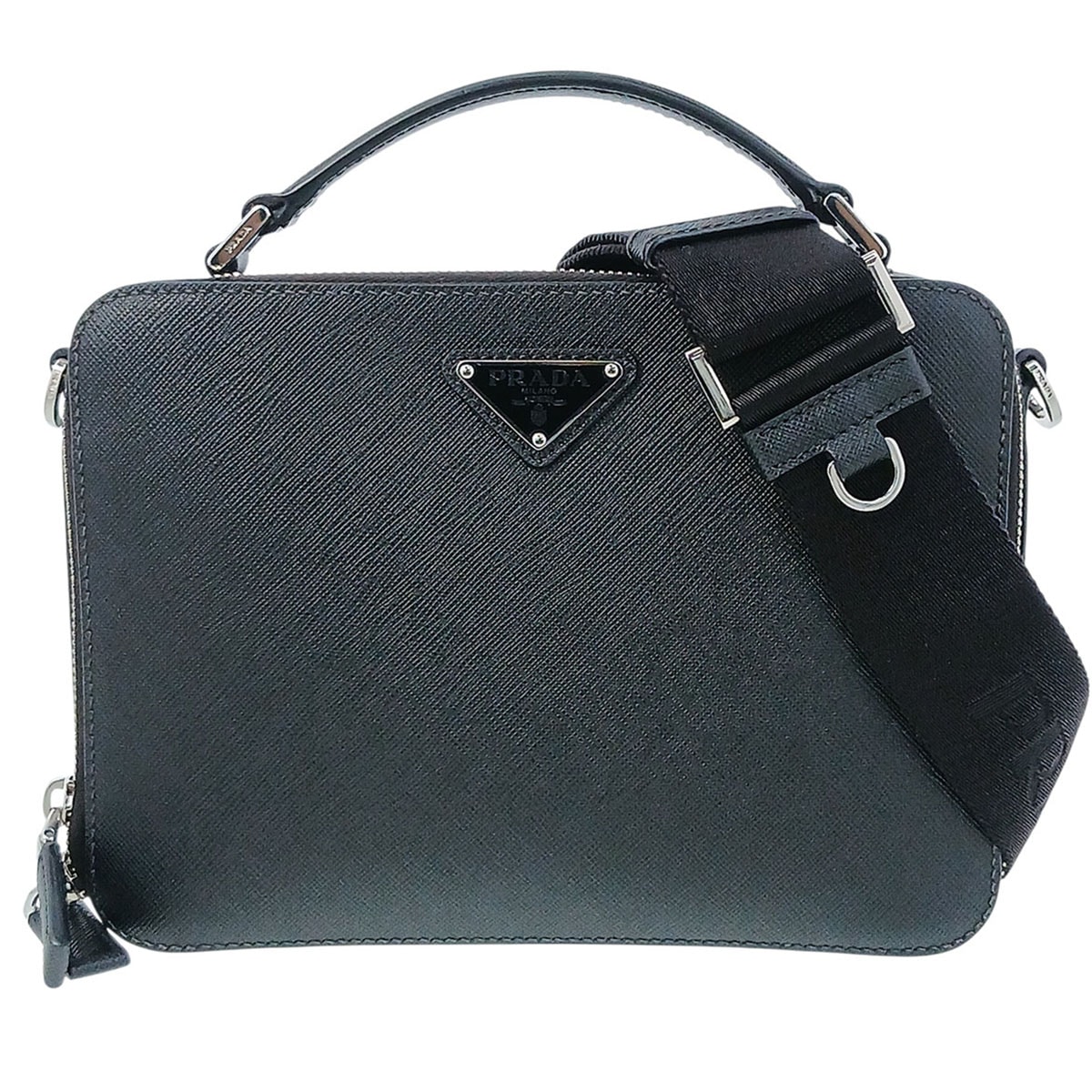 PRADA プラダ ブリック サフィアーノ ショルダーバッグ ショルダーバッグ 2VH069 レザー ブラック シルバー金具  メンズ【中古】