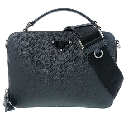 PRADA プラダ ブリック サフィアーノ ショルダーバッグ ショルダーバッグ 2VH069 レザー ブラック シルバー金具 メンズ【中古】