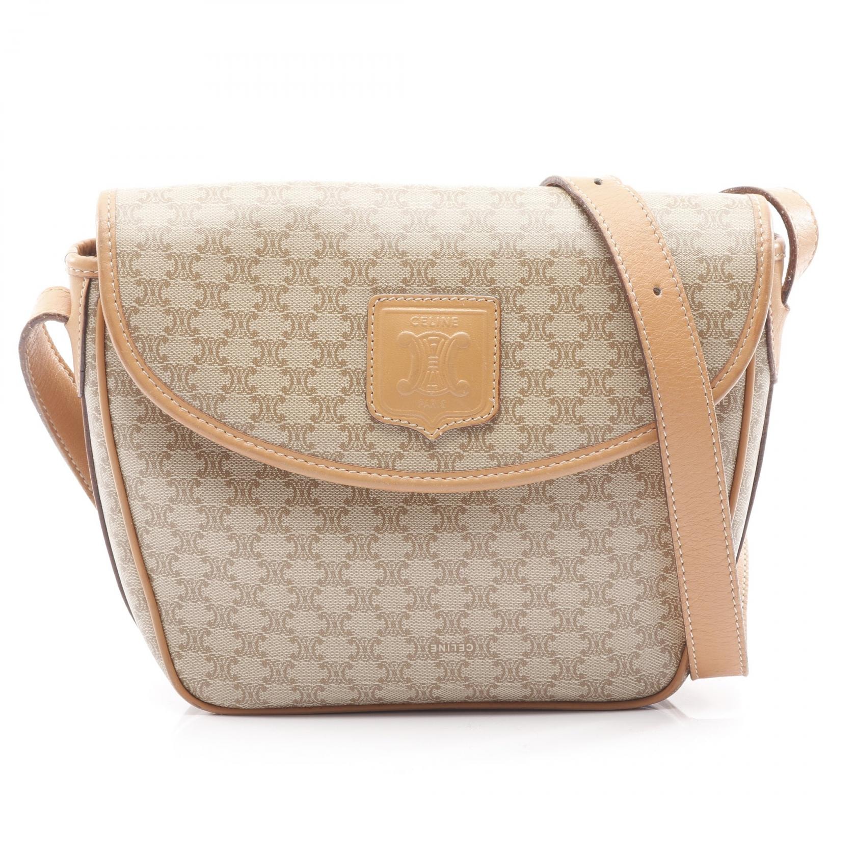 セリーヌ CELINE マカダム ショルダーバッグ バッグ PVCコーティングキャンバス レザー レディース ベージュ系 / ブラウン系 【中古】