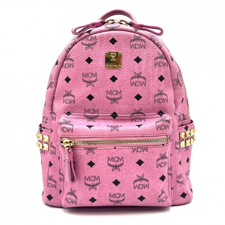 MCM(エムシーエム)スタッズ ヴィセトス バックパック ヴィンテージ リュックサック ピンク レザー ゴールド金具 MMK3AVE37PK001【中古】