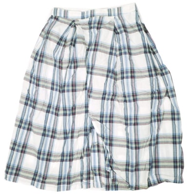 FWK by ENGINEERED GARMENTS エフダブリューケー エンジニアードガーメンツ アメリカ製 Tuck Skirt Cotton Plaid チェックタックスカート 1 WHITE/BLUE ボタン フレア ボトムス g13876
