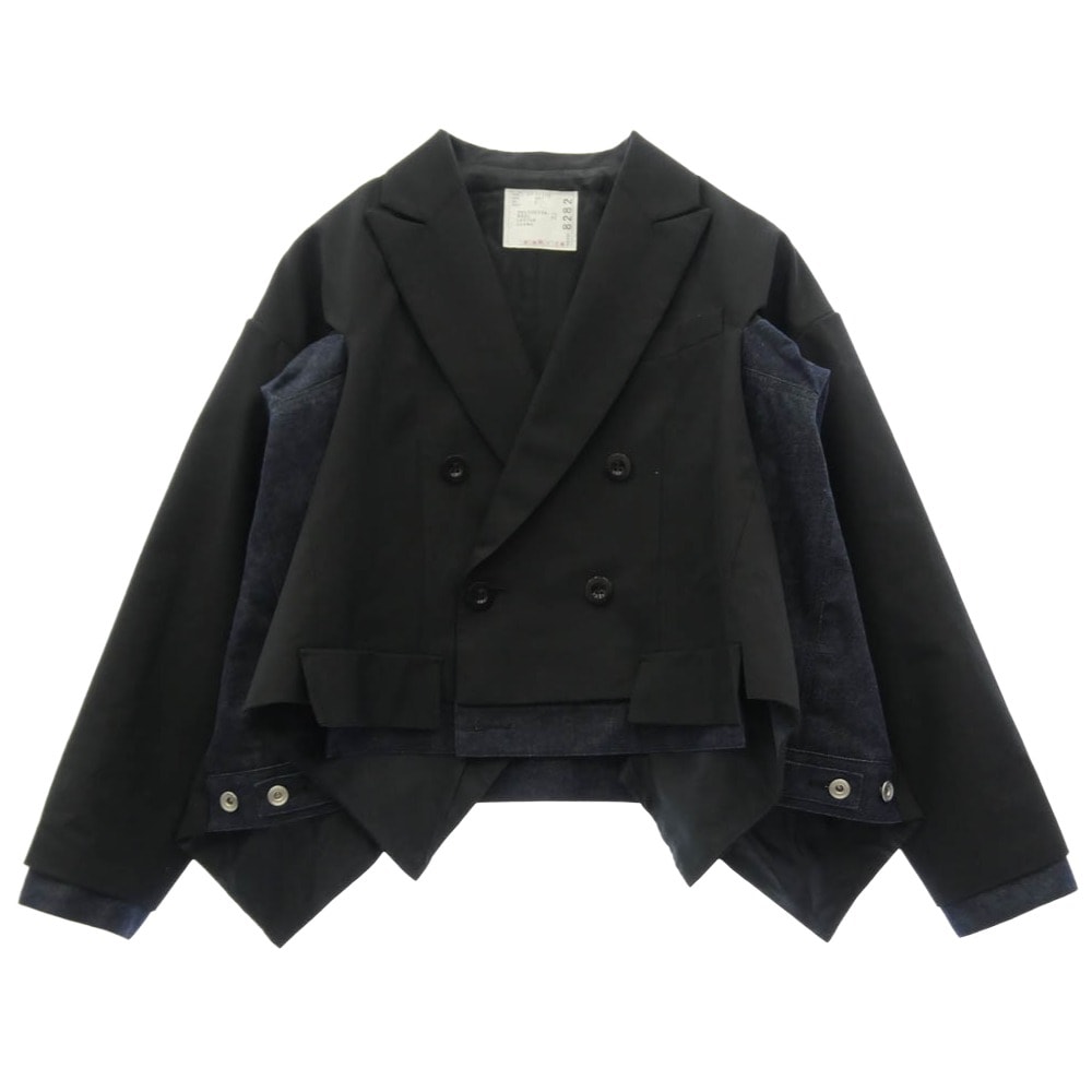 Sacai サカイ 26SS 26-08282 Suiting x Denim Jacket  ドッキング テーラード デニムジャケット ショート ブルゾン ブラック系 2【中古】