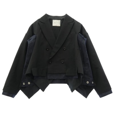 Sacai サカイ 26SS 26-08282 Suiting x Denim Jacket ドッキング テーラード デニムジャケット ショート ブルゾン ブラック系 2【中古】