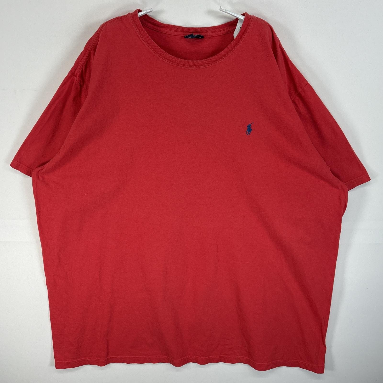 古着 90's/90年代 ポロバイラルフローレン Polo by Ralph Lauren 半袖Tシャツ ロゴ 刺繍 大きいサイズ クルーネック 14041  レッド 無地 メンズ