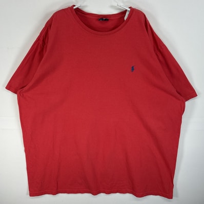 古着 90's/90年代 ポロバイラルフローレン Polo by Ralph Lauren 半袖Tシャツ ロゴ 刺繍 大きいサイズ クルーネック 14041 レッド 無地 メンズ