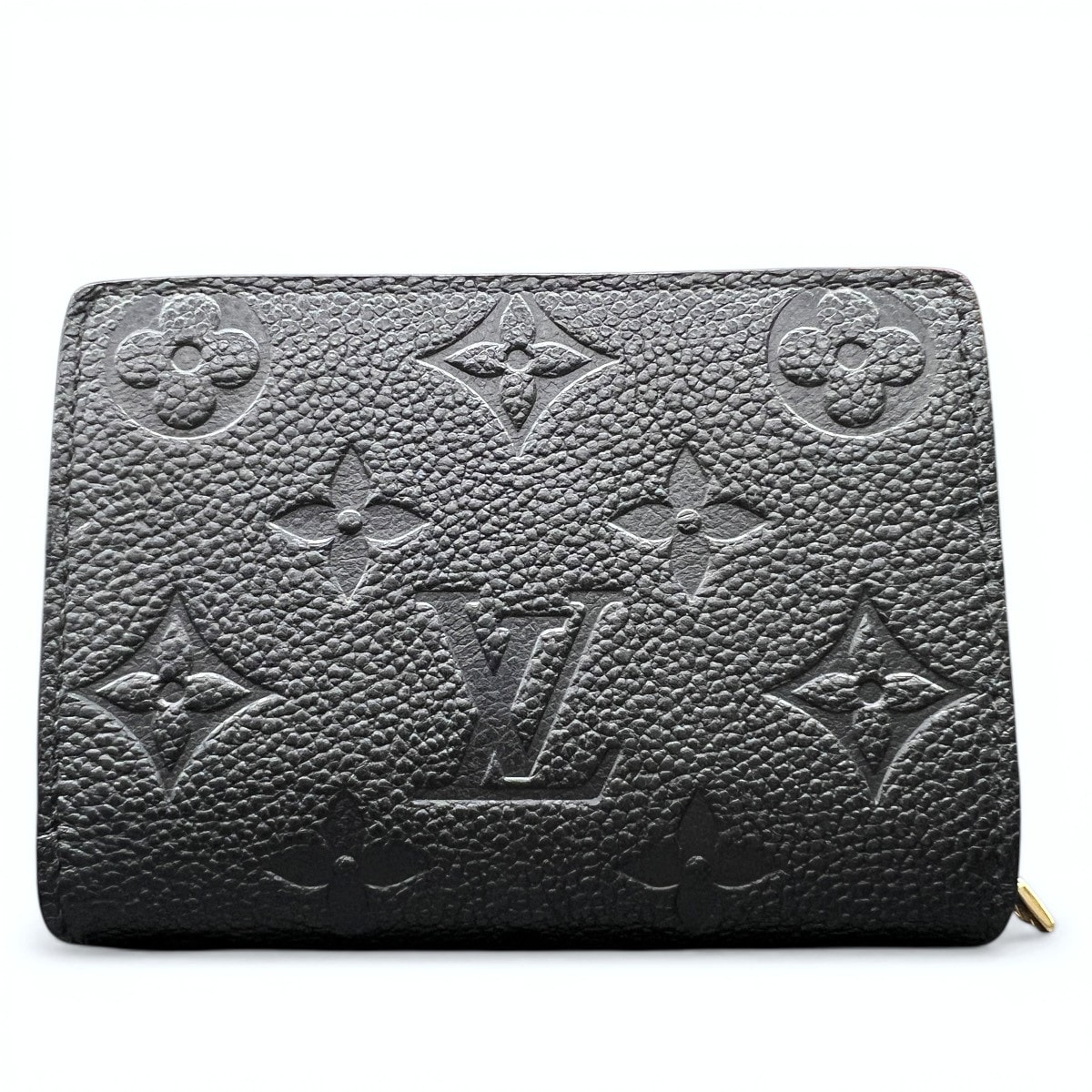 LOUIS VUITTON 現行品 展示品級 ルイヴィトン ポルトフォイユ クレア モノグラムアンプラント ノワール 二つ折り財布 M80151 グレインカーフ レザー RFID確認済 ブラック ミニ財布 美品 SAランク 中古 鑑定済【定価124,300円】