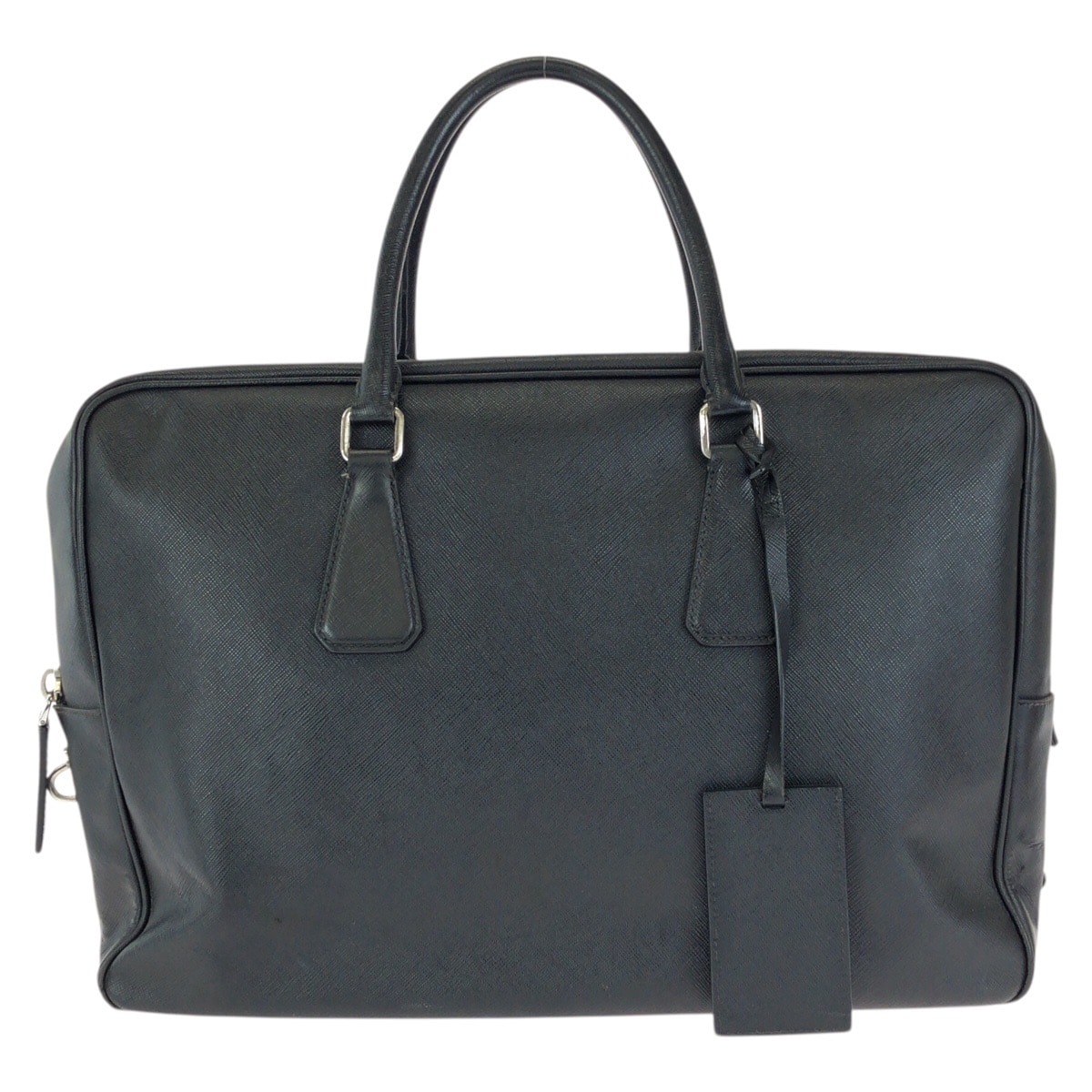 PRADA プラダ サフィアーノ 三角ロゴプレート ブラック 黒 シルバー金具 レザー ビジネスバッグ ブリーフケース 602441 【中古】