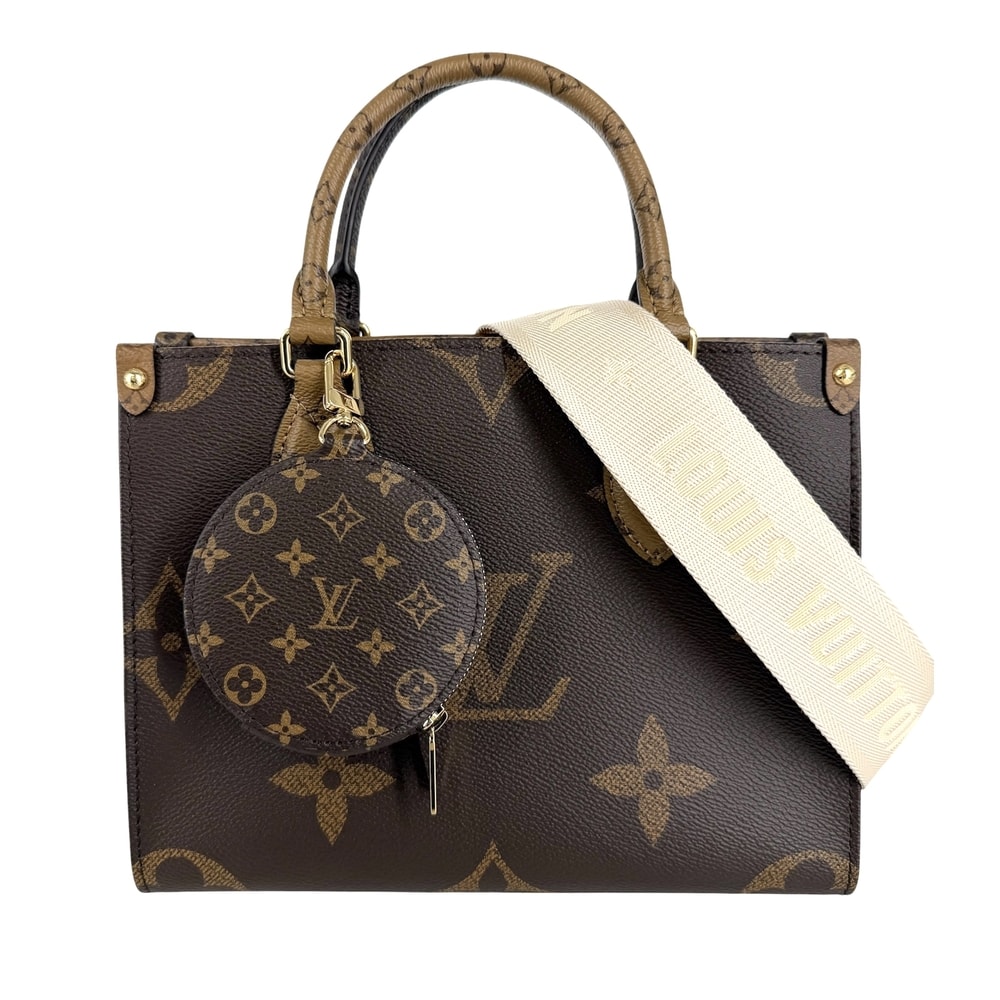LOUIS VUITTON ルイヴィトン 2WAY モノグラムリバース オンザゴーPM ハンドバッグ ショルダーバッグ 肩掛け 斜め掛け M46373 モノグラムキャンバス    ブラウン 茶 ゴールド金具 レディース 美品【中古品】