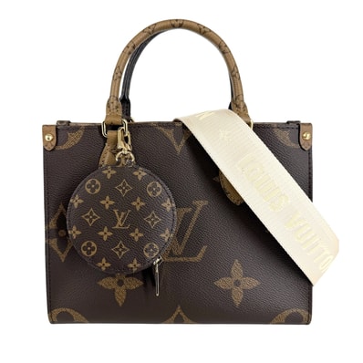 LOUIS VUITTON ルイヴィトン 2WAY モノグラムリバース オンザゴーPM ハンドバッグ ショルダーバッグ 肩掛け 斜め掛け M46373 モノグラムキャンバス ブラウン 茶 ゴールド金具 レディース 美品【中古品】