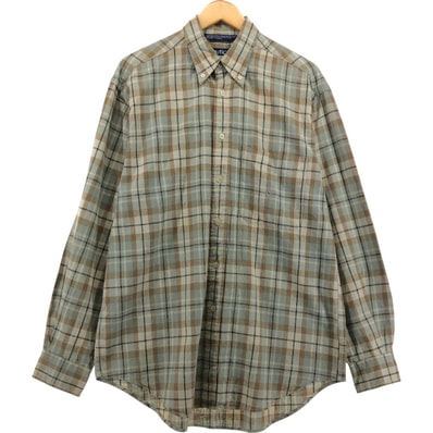 古着 90年代 ノーティカ NAUTICA チェック柄 長袖 リネン×コットン ボタンダウンシャツ メンズM相当 ヴィンテージ/eaa561012