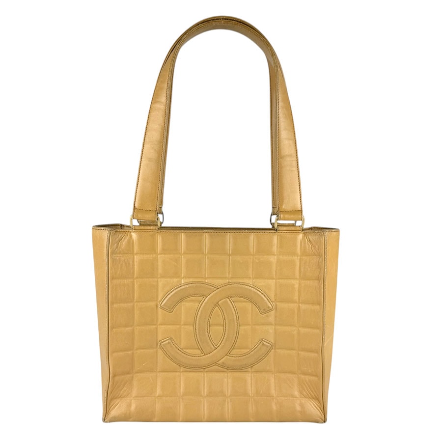 シャネル CHANEL ショルダーバッグ トートバッグ チョコバー レザー ベージュ ゴールド レディース【中古】 z9200