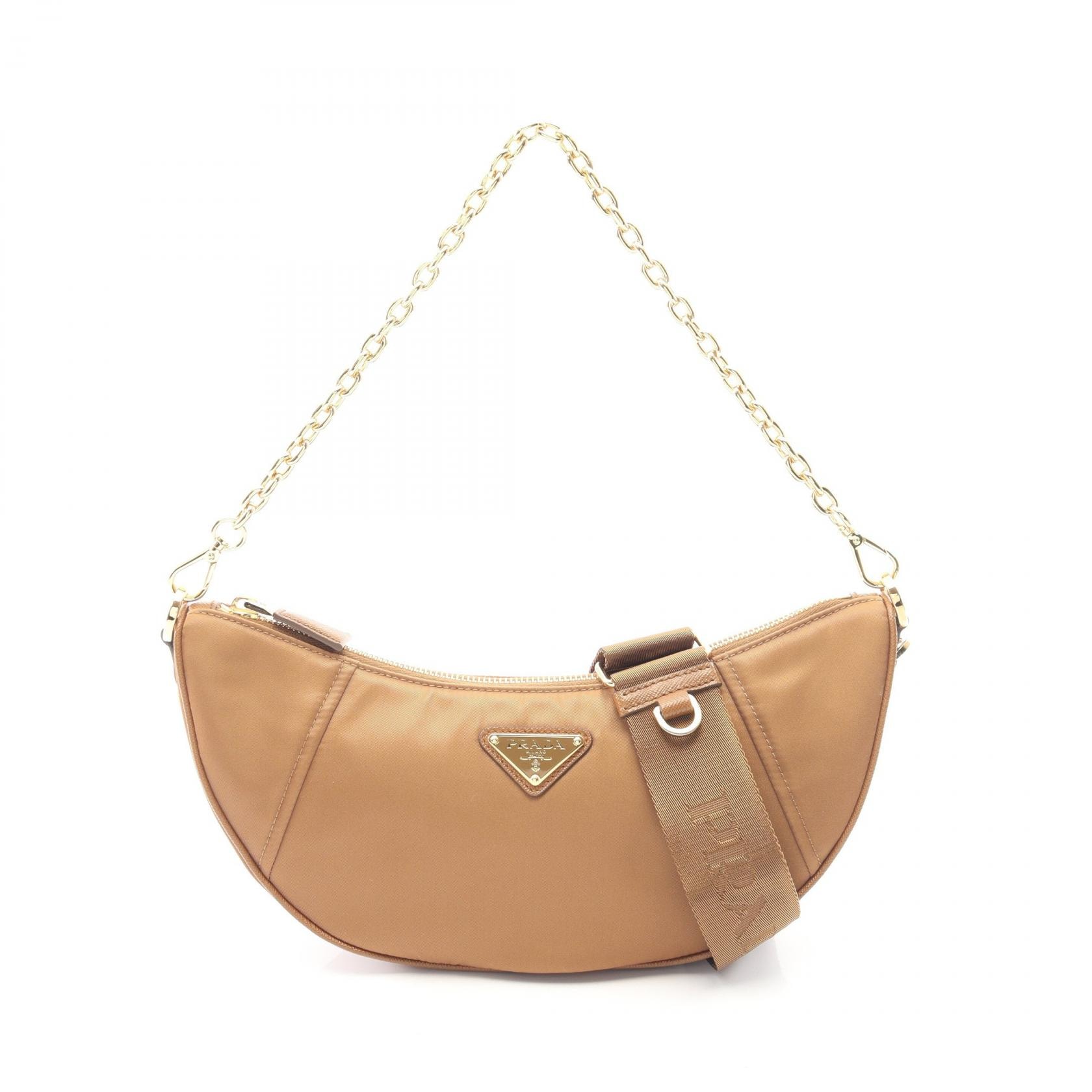 プラダ PRADA Demi-Lune ドゥミ リュンヌ Re-Nylon 2WAY ハンドバッグ バッグ ナイロン サフィアーノレザー レディース ブラウン系 1BH222 【中古】