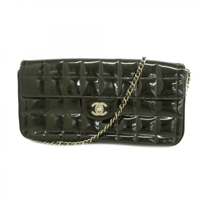 【6dd4284-k】シャネル ショルダーバッグ チョコバー チェーンショルダー パテントレザー ブラック シルバー金具【中古】レディース