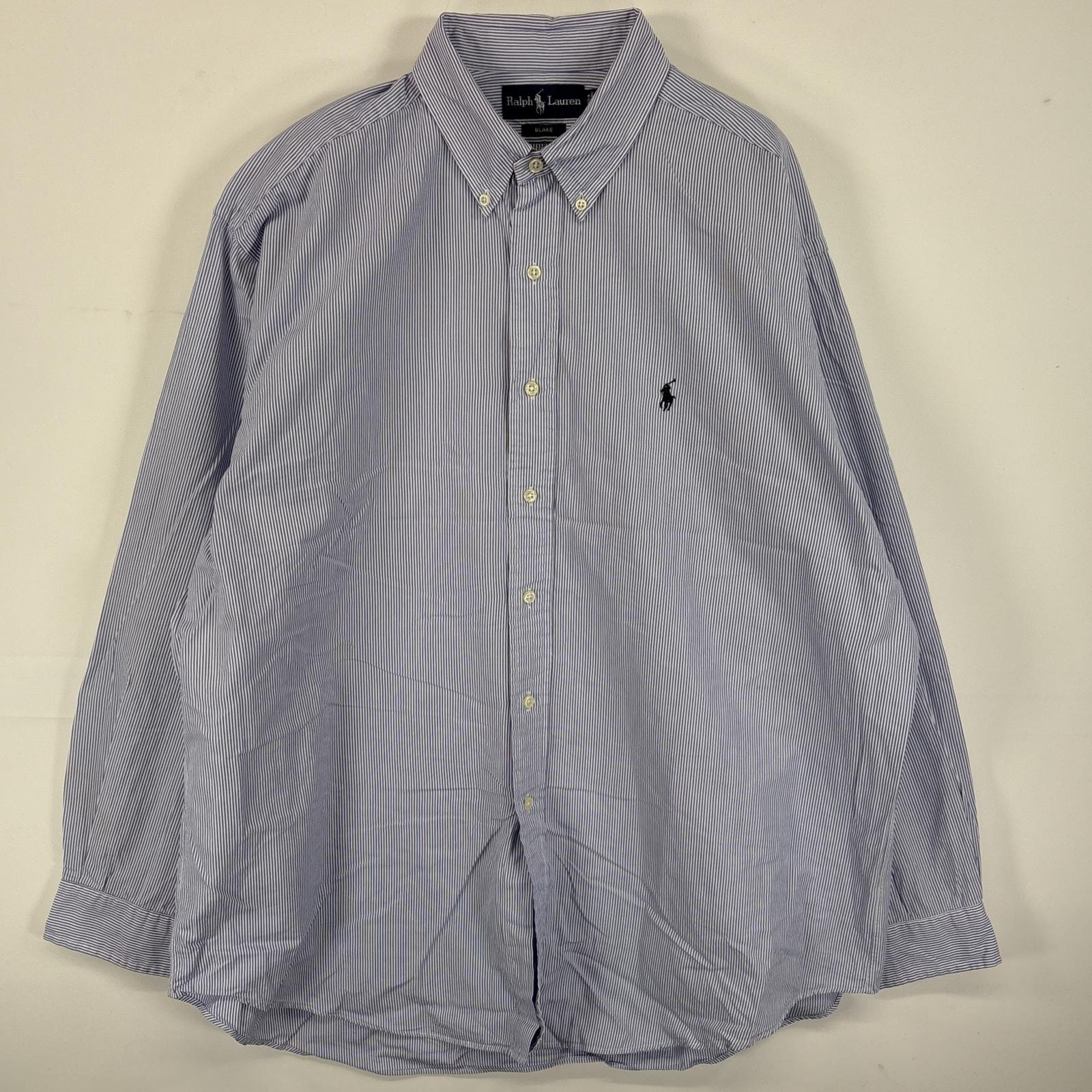 古着 ラルフローレン RALPH LAUREN 長袖シャツ ボタンダウンシャツ ワンポイント ロゴ 刺繍 大きいサイズ XL  ブルー系 ストライプ メンズ