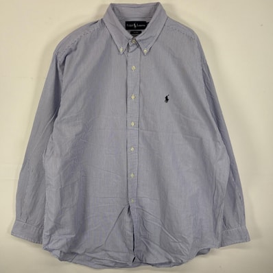 古着 ラルフローレン RALPH LAUREN 長袖シャツ ボタンダウンシャツ ワンポイント ロゴ 刺繍 大きいサイズ XL ブルー系 ストライプ メンズ
