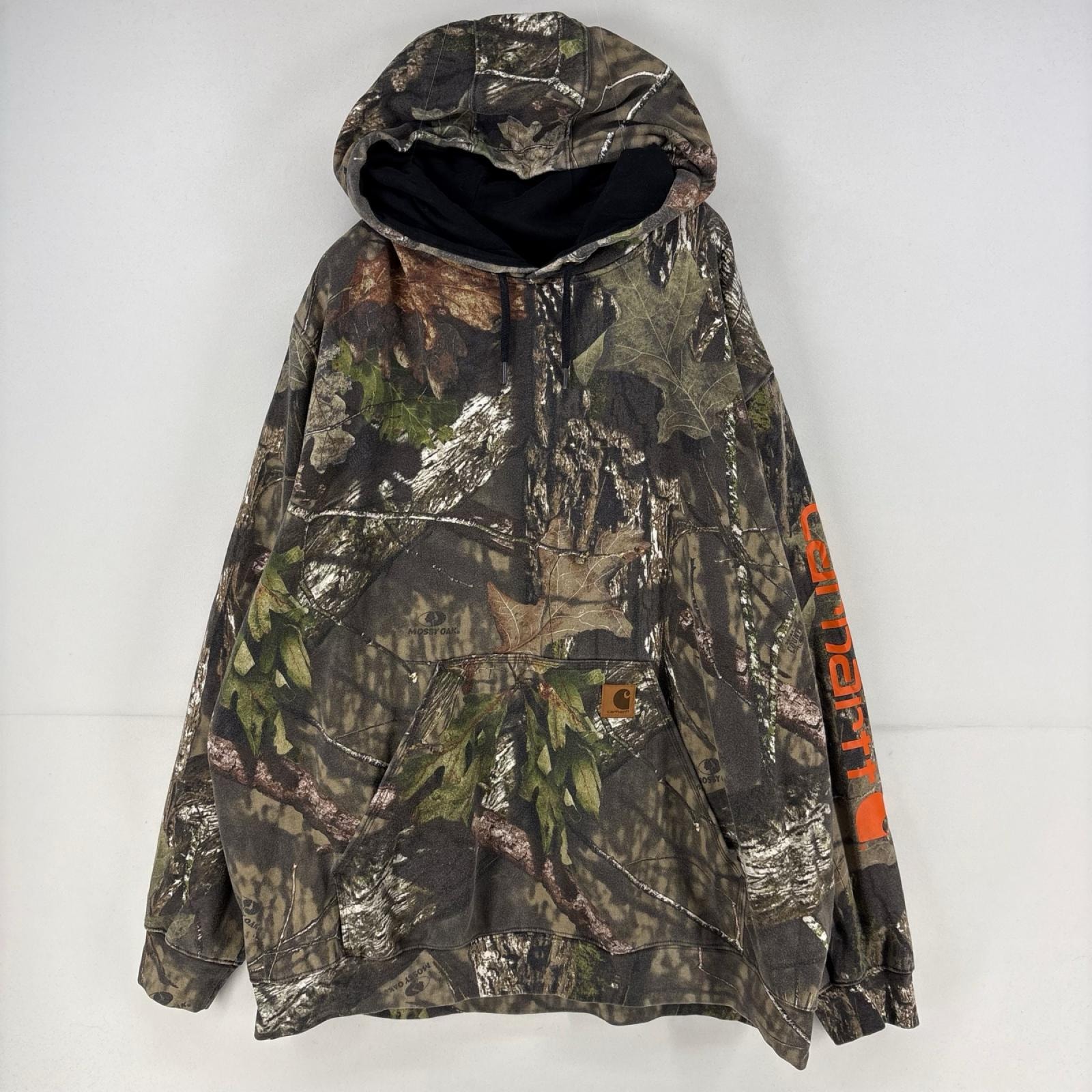 古着 カーハート Carhartt パーカー リアルツリー カモフラ スウェット 大きいサイズ 袖ロゴ プルオーバー  2XL  ブラウン系 メンズ