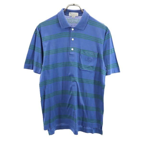 Burberrys バーバリーズ 90s オールド ボーダー柄 半袖 ポロシャツ M 青×緑