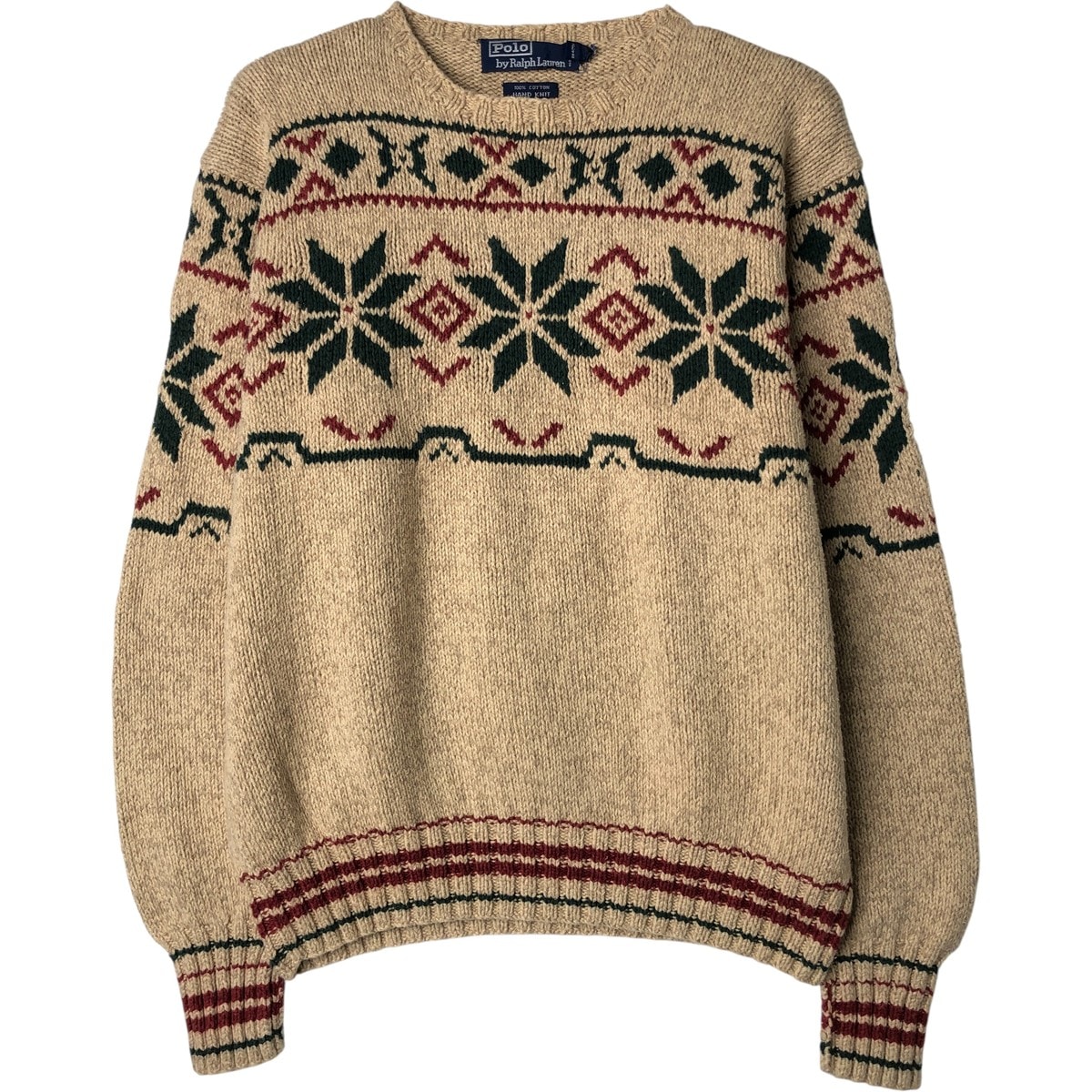 古着 ラルフローレン Ralph Lauren POLO by Ralph Lauren HAND KNIT スノー柄 雪柄 コットンニットセーター メンズS相当/eaa399577