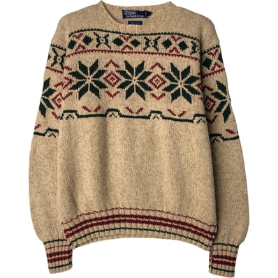 古着 ラルフローレン Ralph Lauren POLO by Ralph Lauren HAND KNIT スノー柄 雪柄 コットンニットセーター メンズS相当/eaa399577