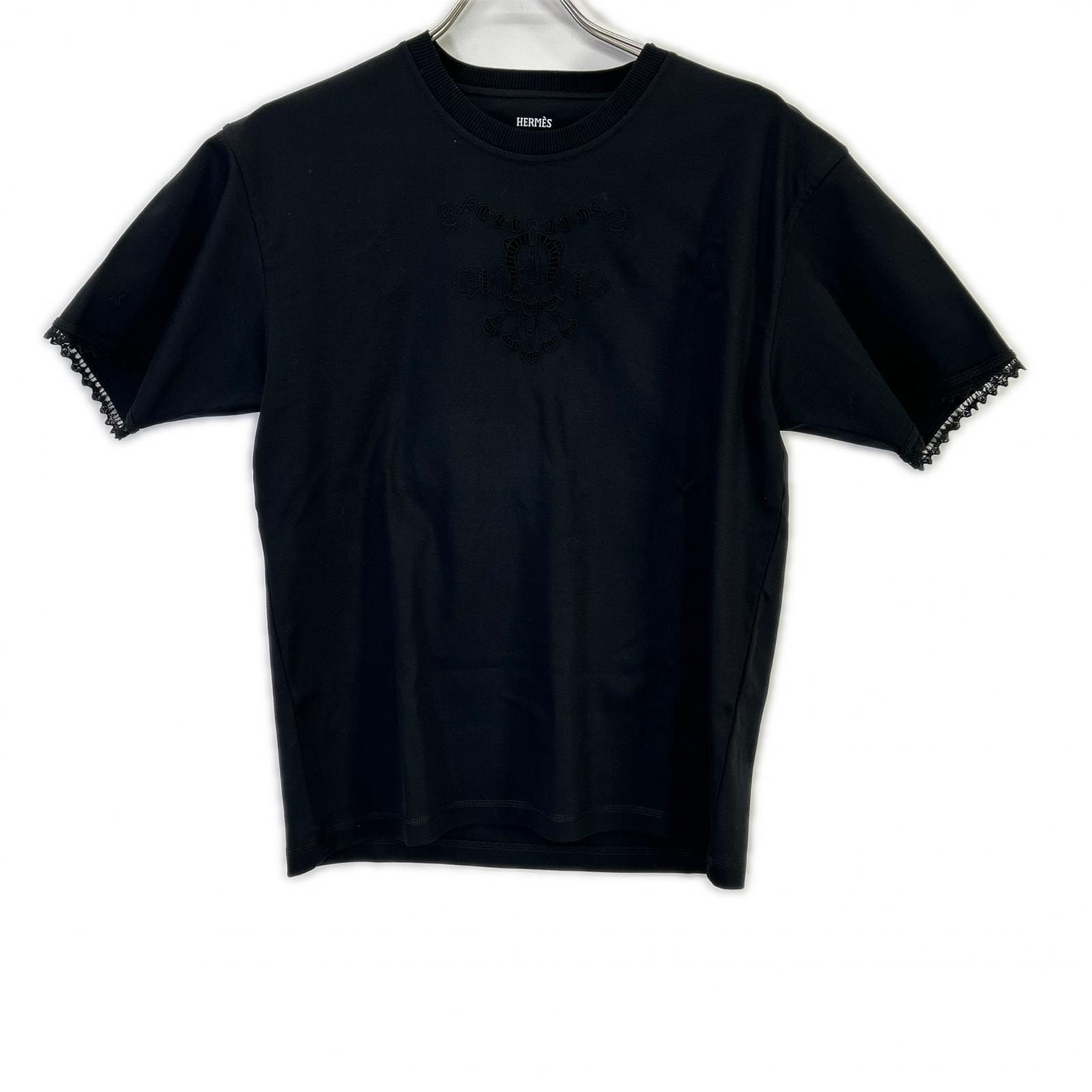 エルメス 5H4625DC ブラック レース切替 半袖 Tシャツ 36