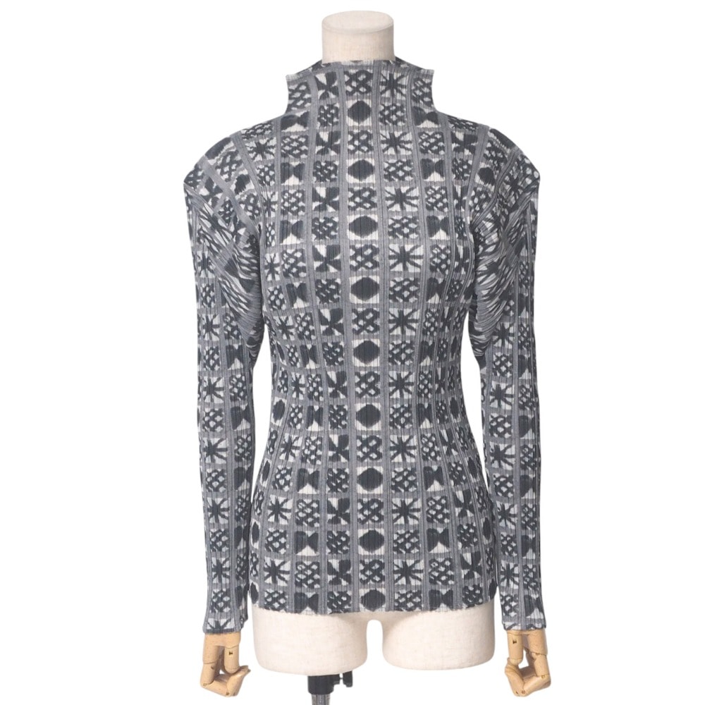 PLEATS PLEASE ISSEY MIYAKE プリーツプリーズ イッセイミヤケ 長袖シャツ サイズ3 プリーツ ハイネック トップス 総柄 ブランド古着【中古】20250513/RA4784