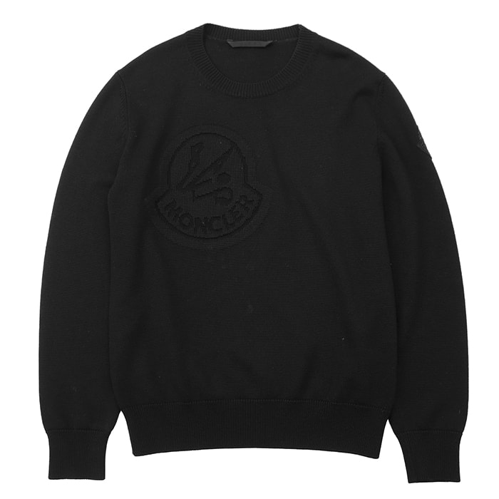 MONCLER モンクレール ニット サイズ L メンズ ロゴ 袖ワッペン ウール100% 長袖 セーター トップス ブラック 黒 ルーマニア製