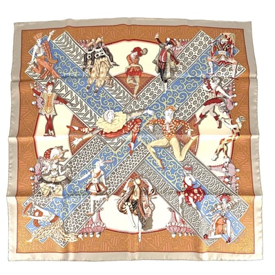 HERMES エルメス スカーフ カレ90 LES BALLETS RUSSES ロシアバレエ ファッションアイテム シルク オレンジ ベージュ レディース 美品【中古品】