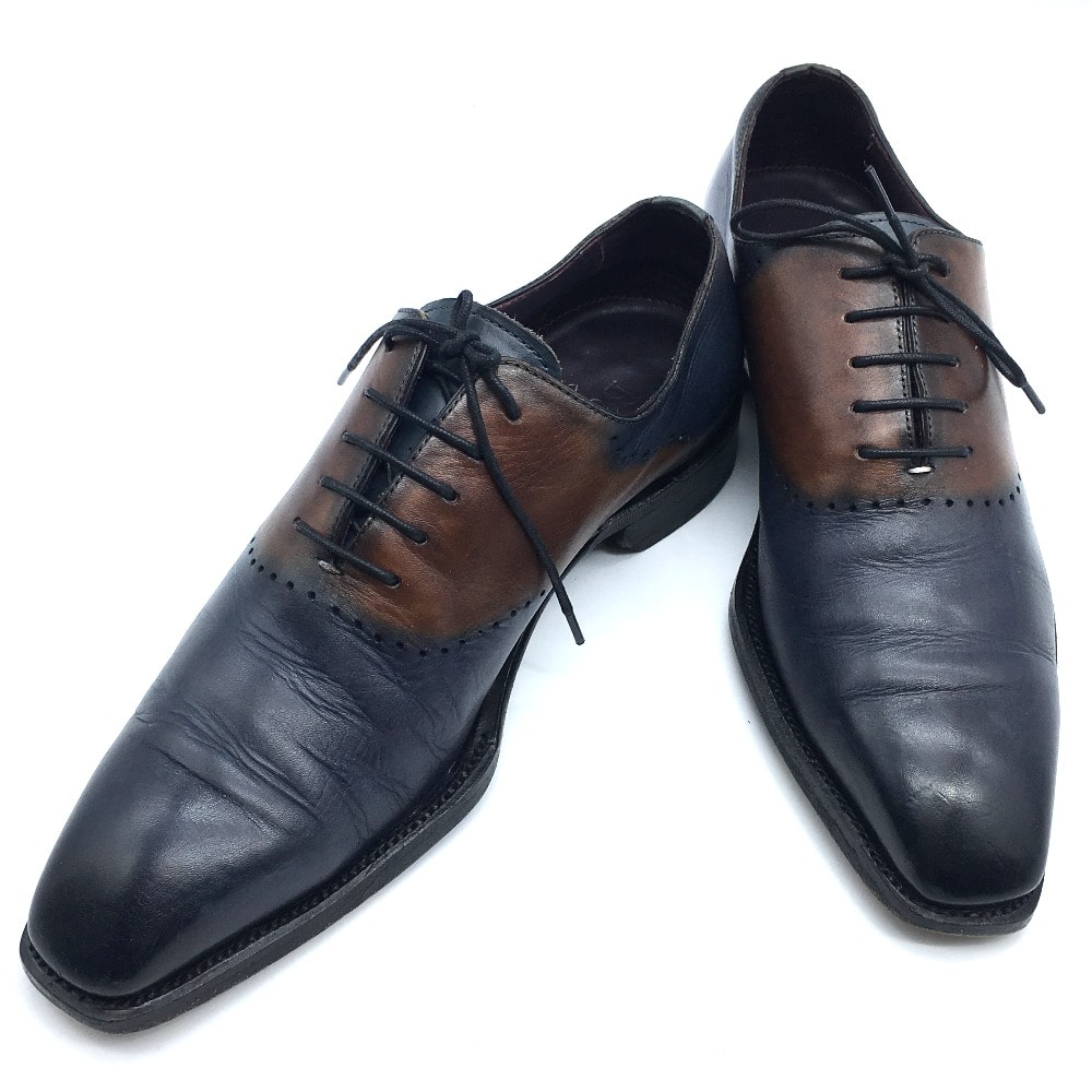 ベルルッティ Berluti ツートーン パティーヌ パンチングデザイン 紳士靴 ドレスシューズ 革靴 ドレスシューズ レザー ブラウン×ネイビー系