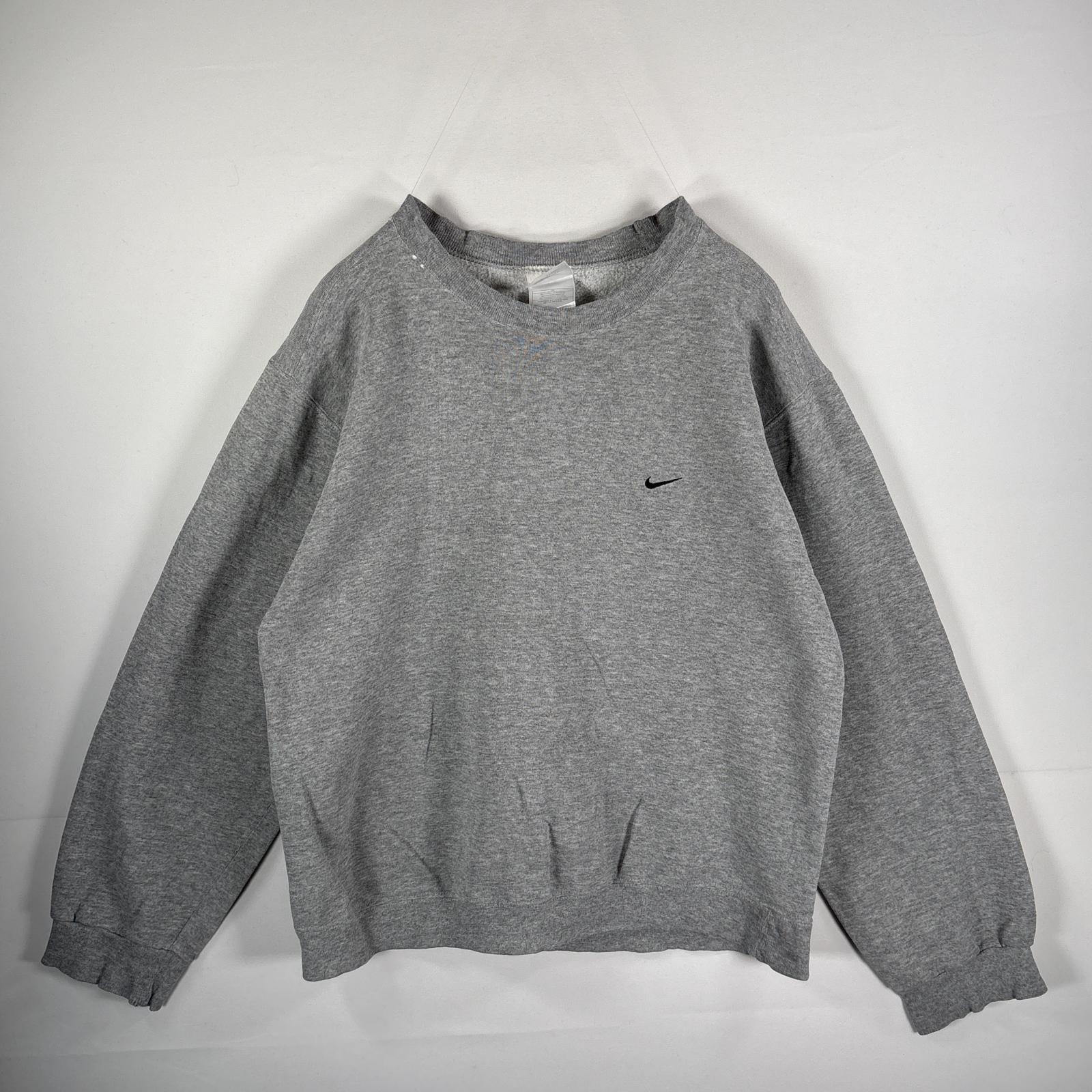 古着 90's/90年代 ナイキ NIKE USA製 スウェット ワンポイントロゴ刺繍 クルーネック 厚手 M  グレー メンズ