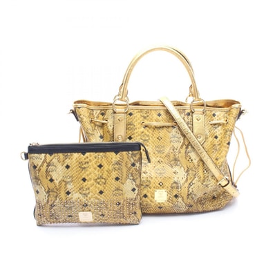エム・シー・エム MCM ヴィセトス スタッズ パイソン型押し 2WAY トートバッグ バッグ PVCコーティングキャンバス レザー レディース ブラウン系 / ゴールド系 / マルチカラー MWD35VG02YW001 【中古】