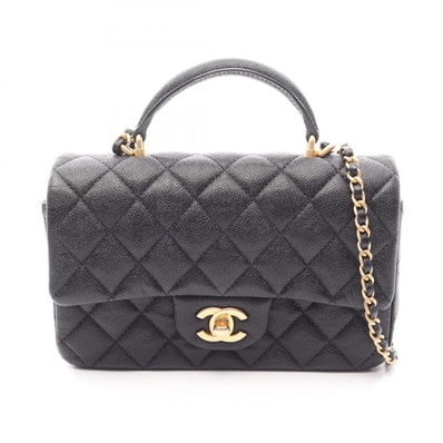 シャネル CHANEL マトラッセ トップハンドル ミニ フラップ 2WAY ショルダーバッグ バッグ レザー レディース ブラック系 AS2431 【中古】