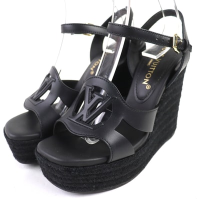 極美品 ルイヴィトン LVイソラライン ウェッジソール レザーサンダル 36.5