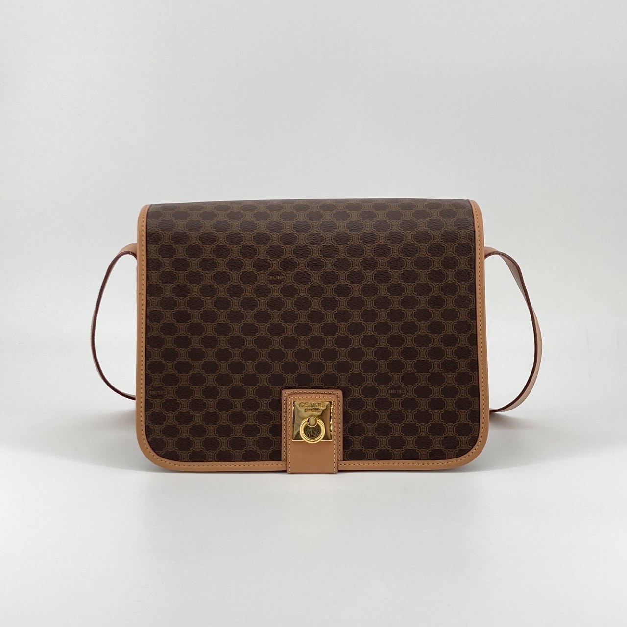 CELINE(セリーヌ) マカダム PVCコーティングキャンバス×レザー ショルダーバッグ ブラウン