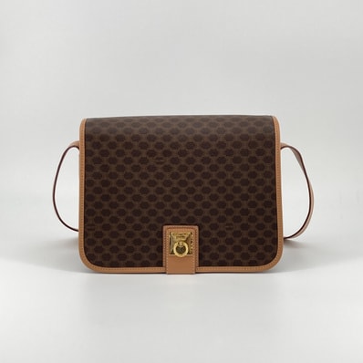 CELINE(セリーヌ) マカダム PVCコーティングキャンバス×レザー ショルダーバッグ ブラウン
