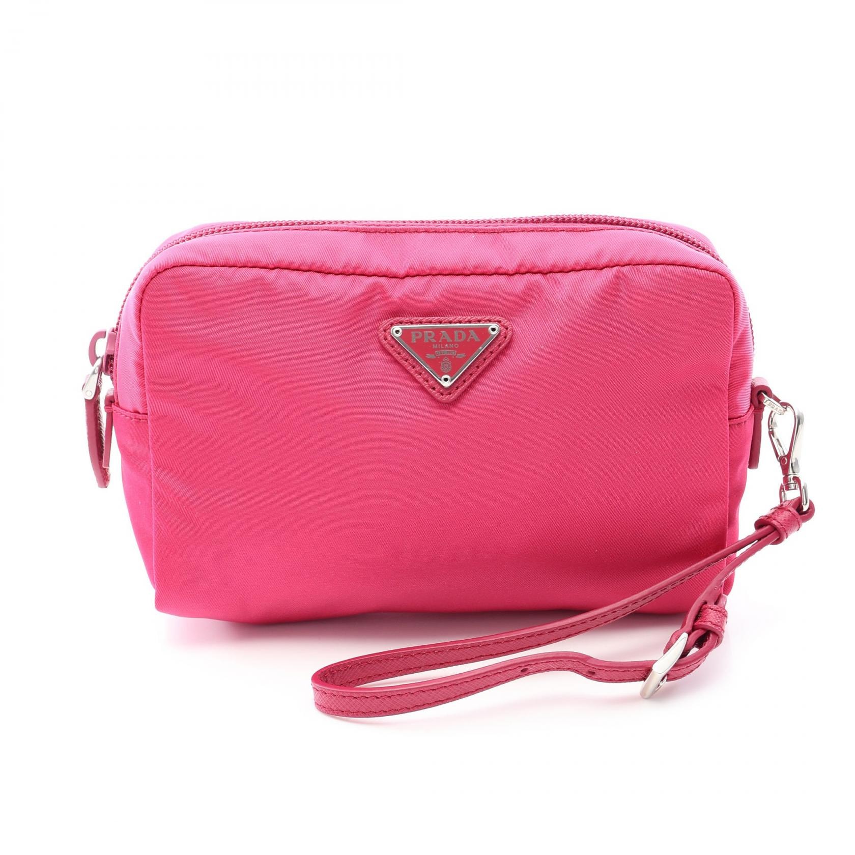 プラダ PRADA VELA ポーチ バッグ ナイロン サフィアーノレザー レディース ピンク系 1NE021 【中古】
